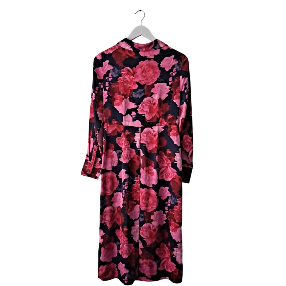 NWT Nicole Miller Floral Dress Collared Midi Faux Wrap Pink Navy Womens Size 6 - Picture 4 of 15